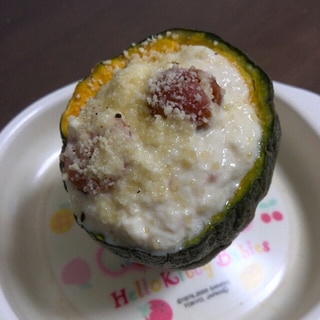 簡単　カボチャの器の豆腐グラタン